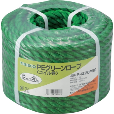 日本中山TRUSCO__R-1220 PEG__PE綠色繩索3根打線直徑12mmX長(zhǎng)度20m